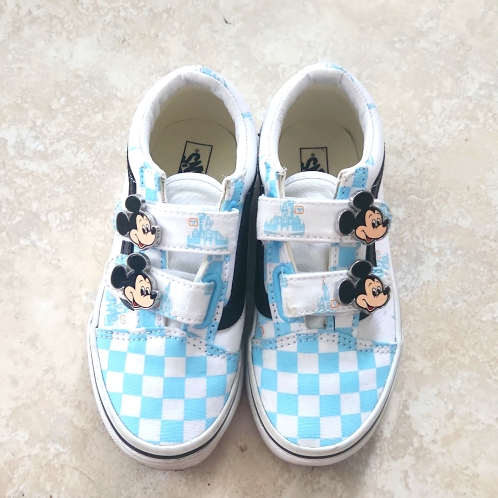 Vans Kids Blue White Checkerboard Mickey Velcro Sneakers